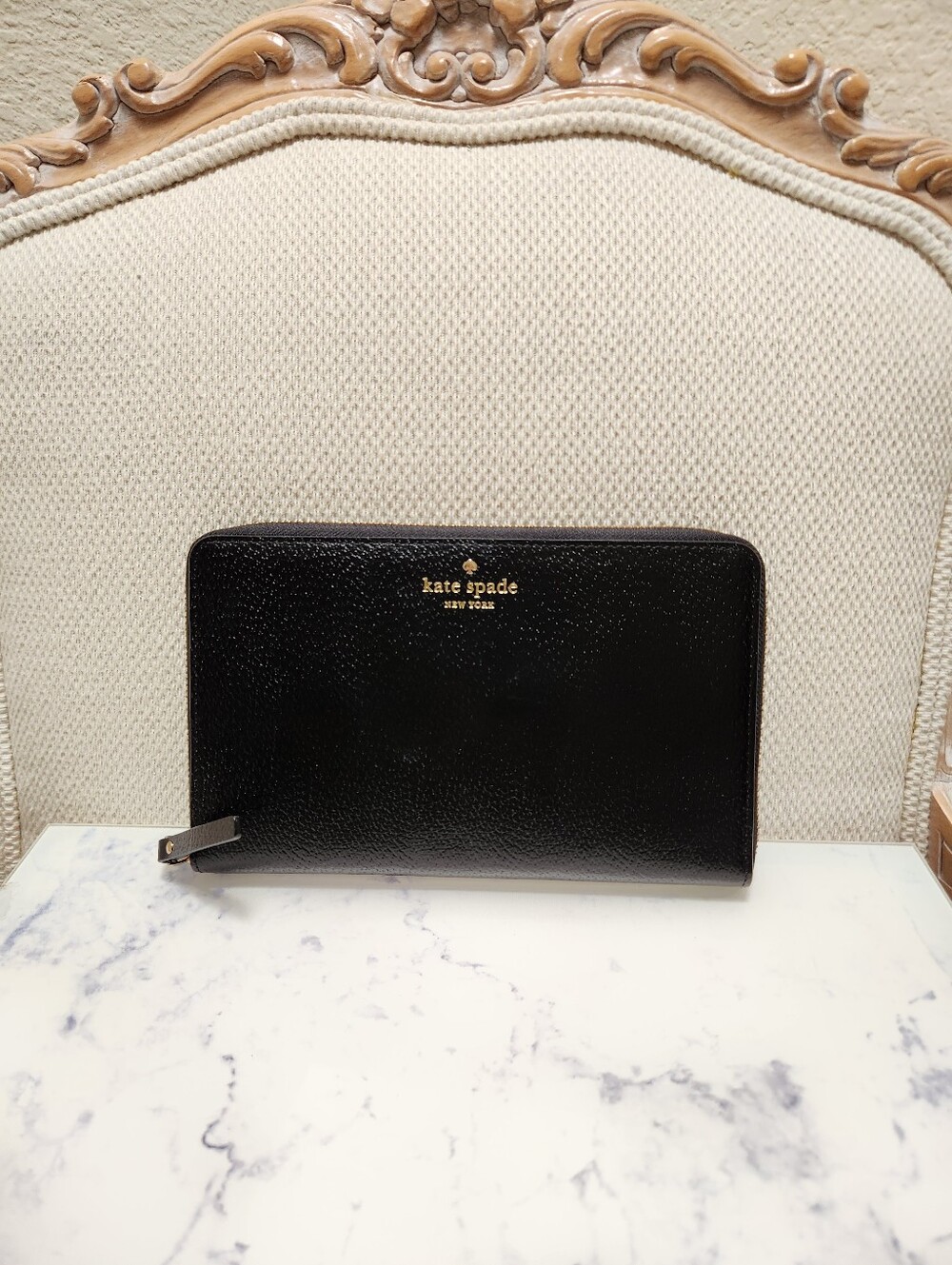 Kate Spade Grand Street Zip Around Travel Bifold Wallet Black Leather Organizer